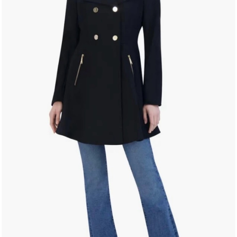 Laundry By Shelli Segal Black Pea Coat with Gold Accents
